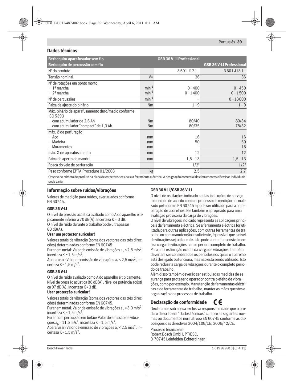 Bosch GSR 36 V-LI Professional User Manual | Page 39 / 217