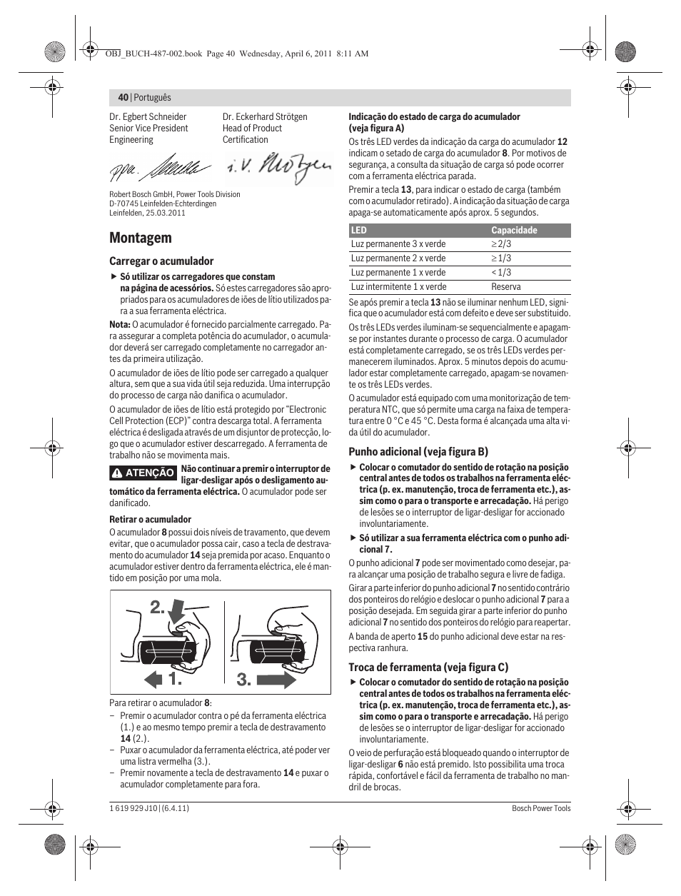 Montagem | Bosch GSR 36 V-LI Professional User Manual | Page 40 / 217