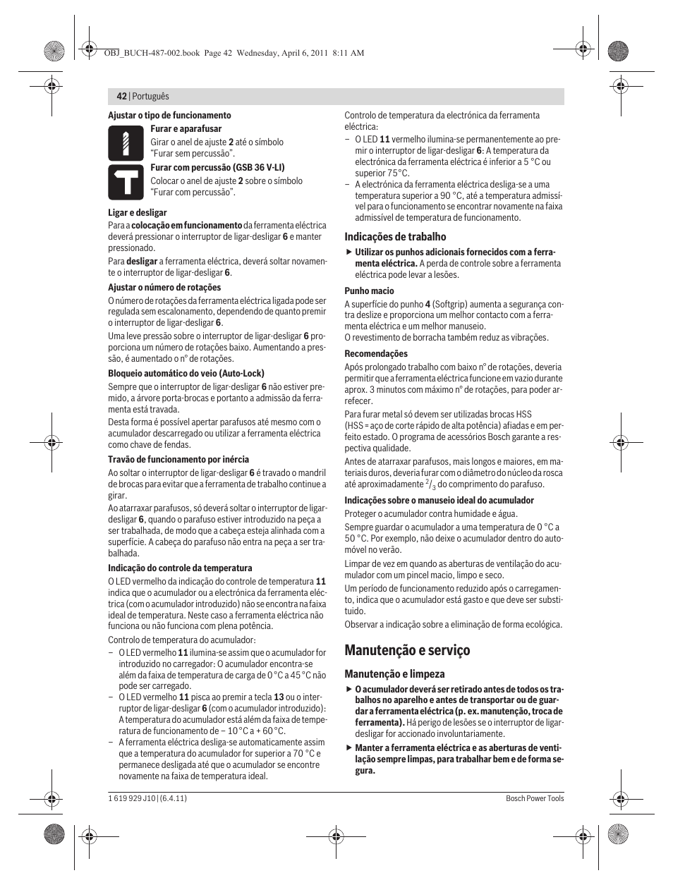 Manutenção e serviço | Bosch GSR 36 V-LI Professional User Manual | Page 42 / 217