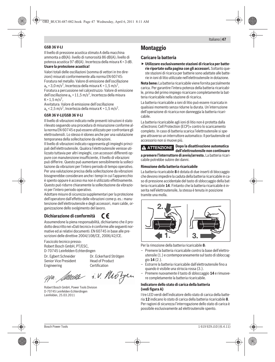 Montaggio | Bosch GSR 36 V-LI Professional User Manual | Page 47 / 217