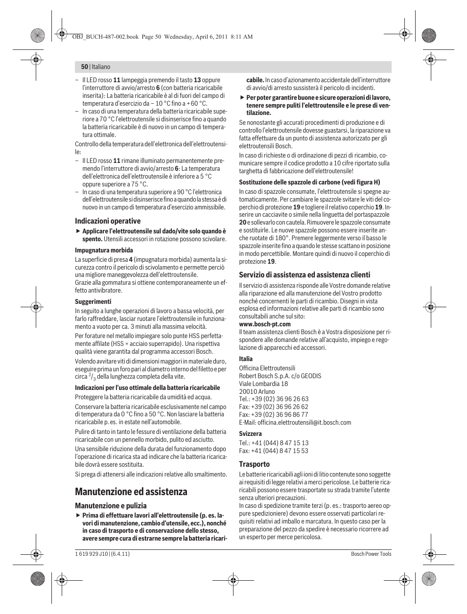 Manutenzione ed assistenza | Bosch GSR 36 V-LI Professional User Manual | Page 50 / 217