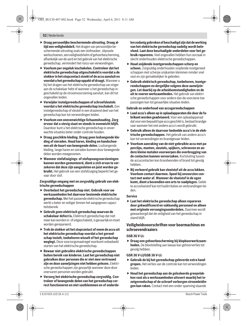 Bosch GSR 36 V-LI Professional User Manual | Page 52 / 217