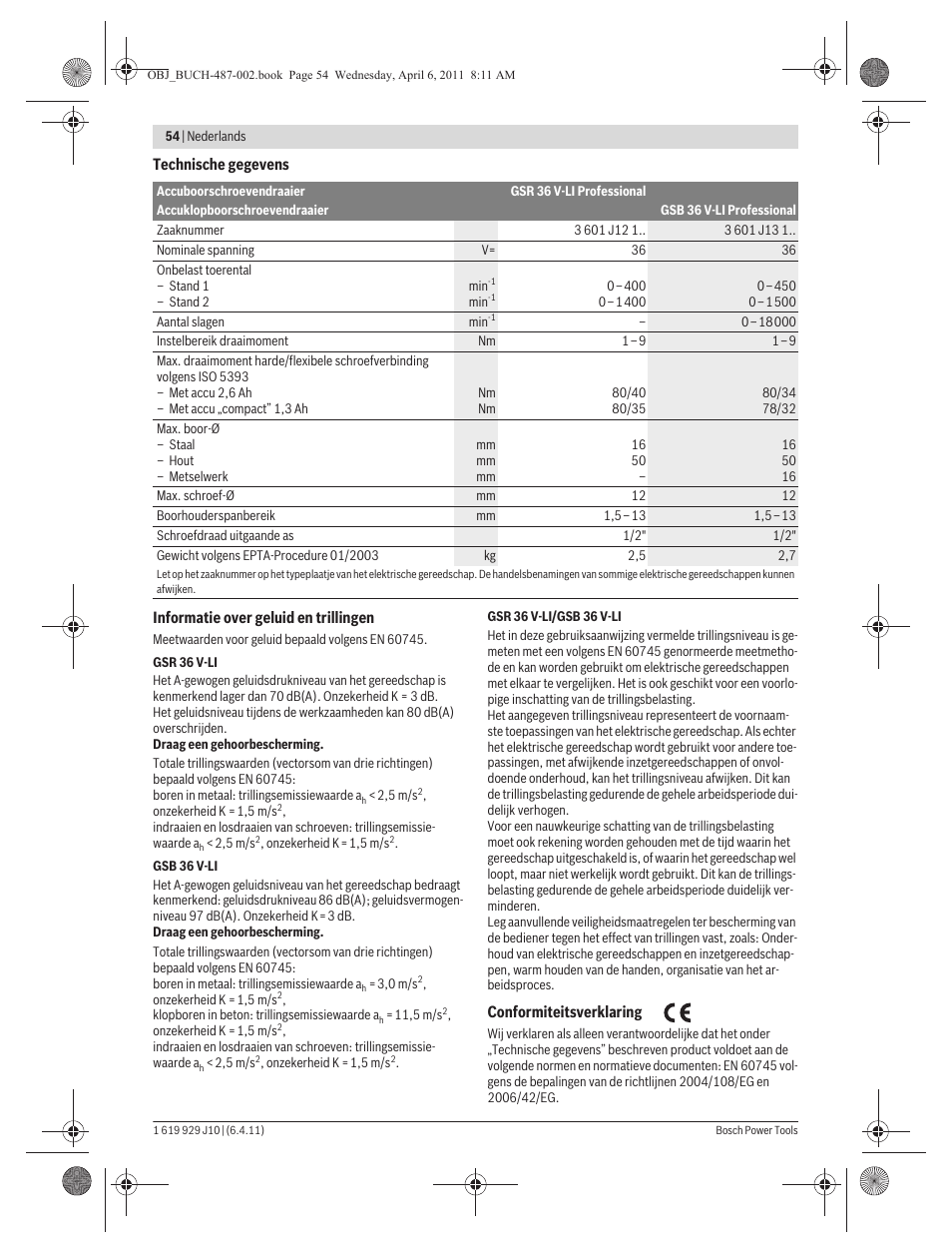 Bosch GSR 36 V-LI Professional User Manual | Page 54 / 217