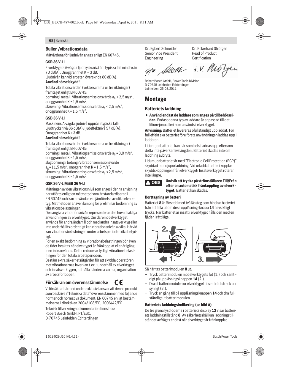 Montage | Bosch GSR 36 V-LI Professional User Manual | Page 68 / 217