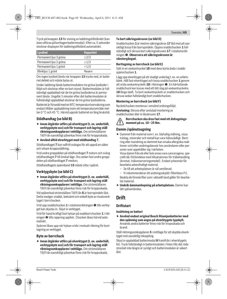 Drift | Bosch GSR 36 V-LI Professional User Manual | Page 69 / 217