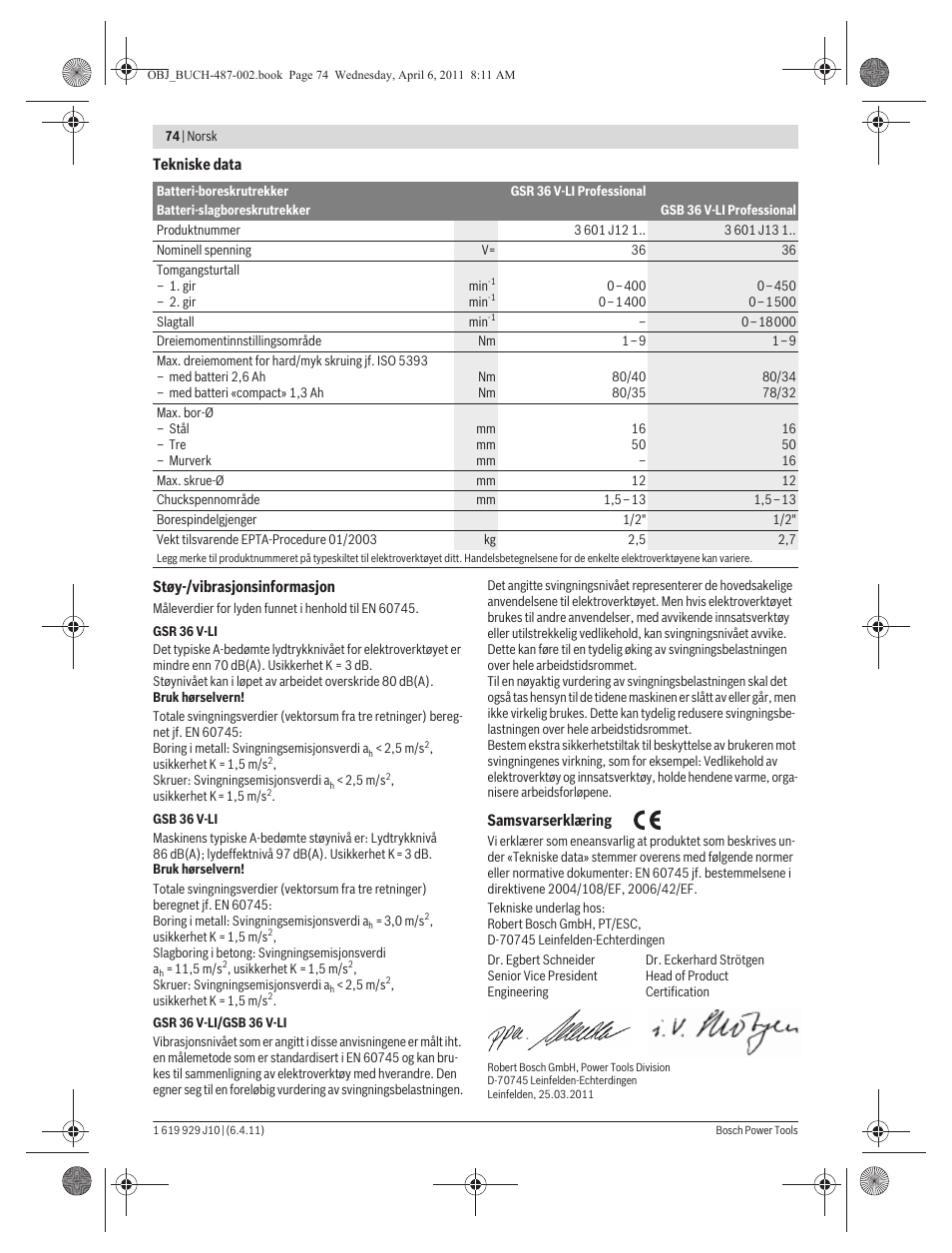 Bosch GSR 36 V-LI Professional User Manual | Page 74 / 217