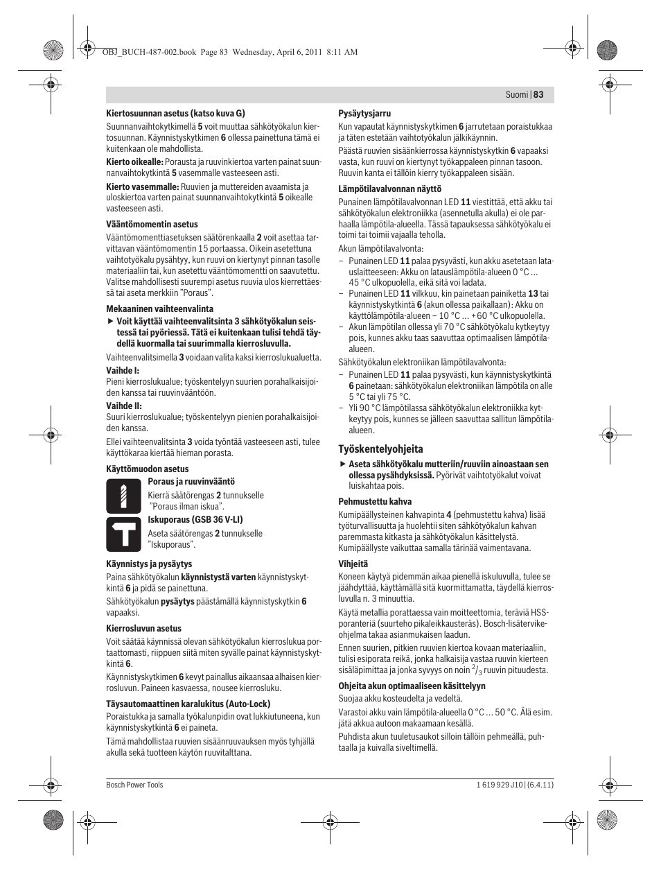 Bosch GSR 36 V-LI Professional User Manual | Page 83 / 217