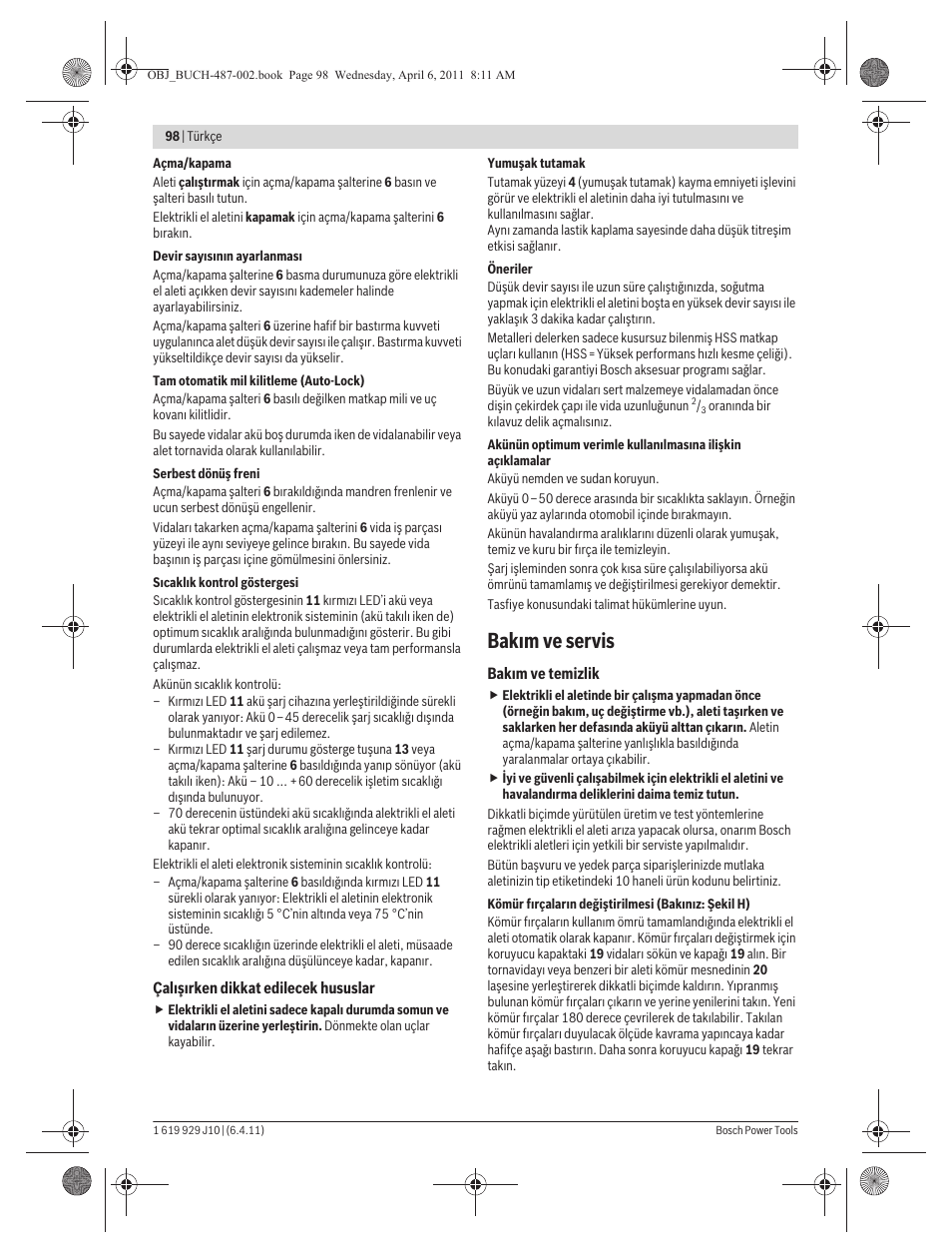 Bak m ve servis | Bosch GSR 36 V-LI Professional User Manual | Page 98 / 217