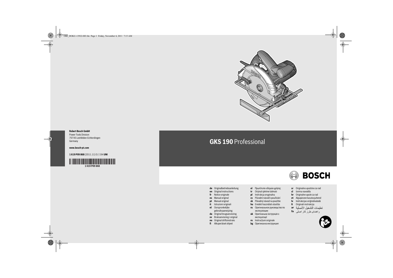 Bosch GKS 190 Professional User Manual | 193 pages