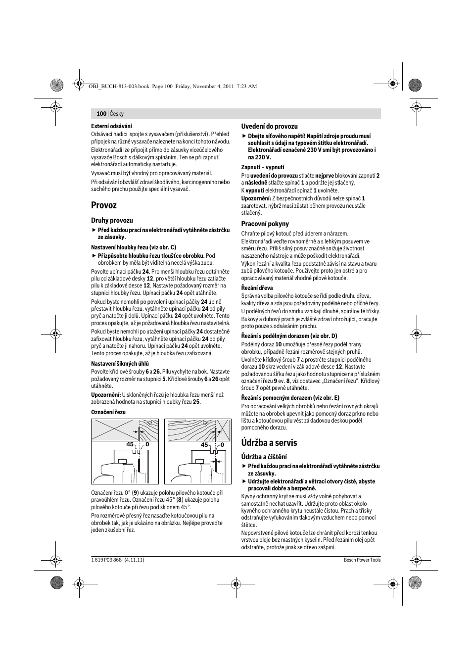 Provoz, Údržba a servis | Bosch GKS 190 Professional User Manual | Page 100 / 193