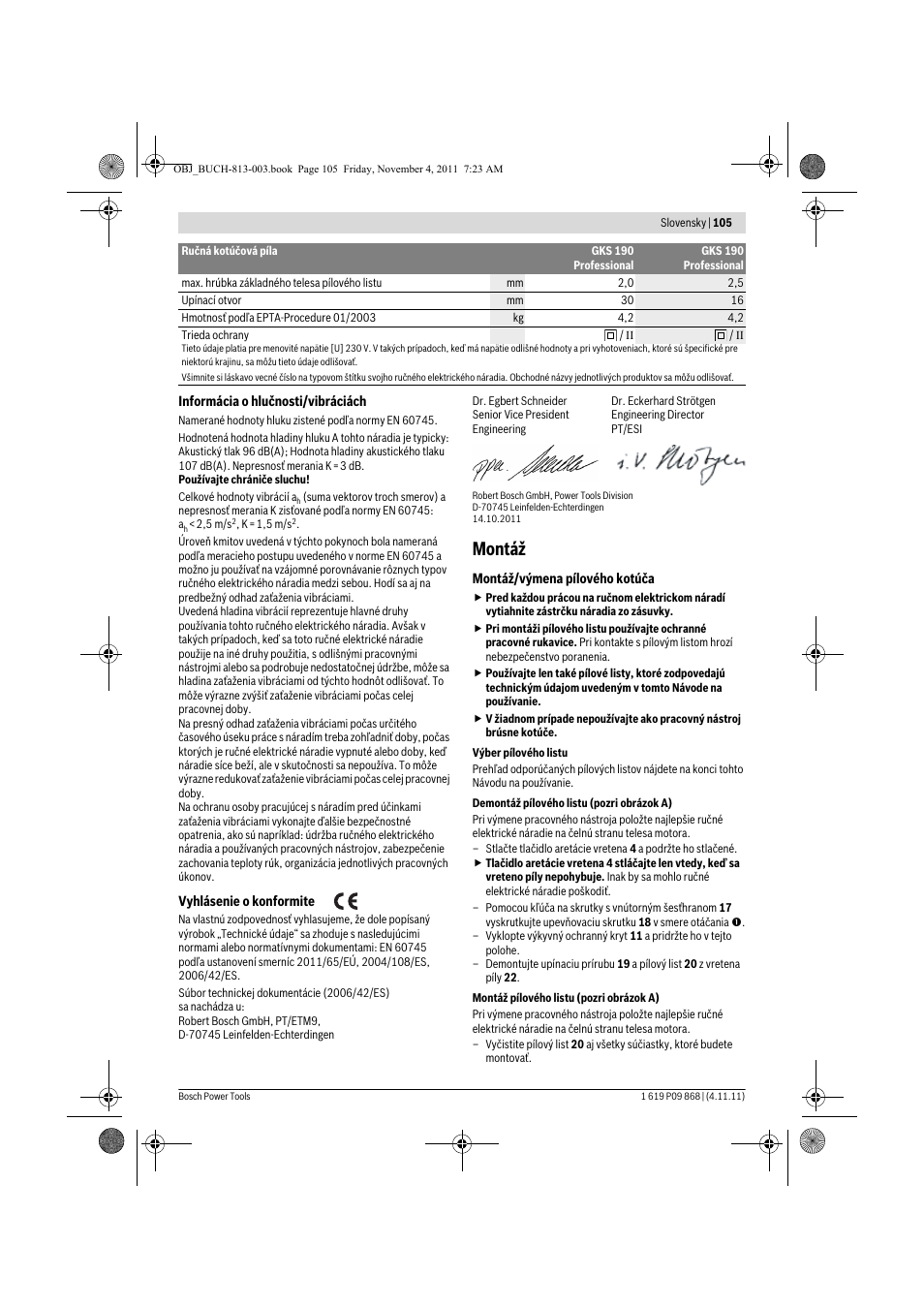 Montáž | Bosch GKS 190 Professional User Manual | Page 105 / 193