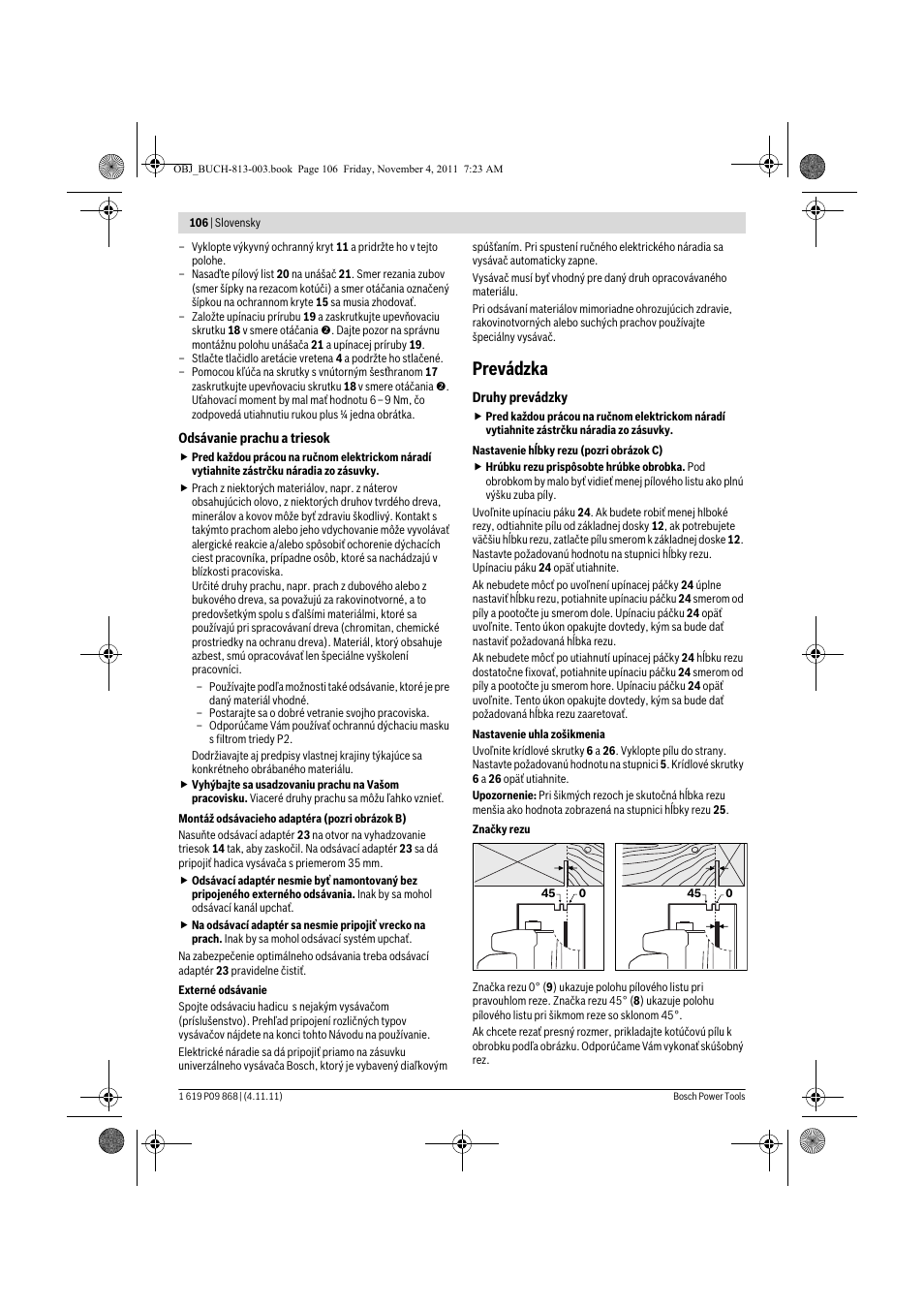 Prevádzka | Bosch GKS 190 Professional User Manual | Page 106 / 193