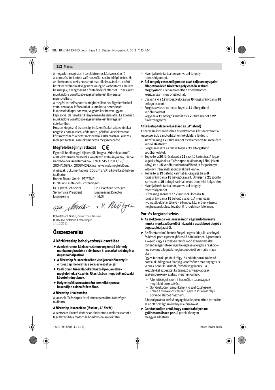 Összeszerelés | Bosch GKS 190 Professional User Manual | Page 112 / 193