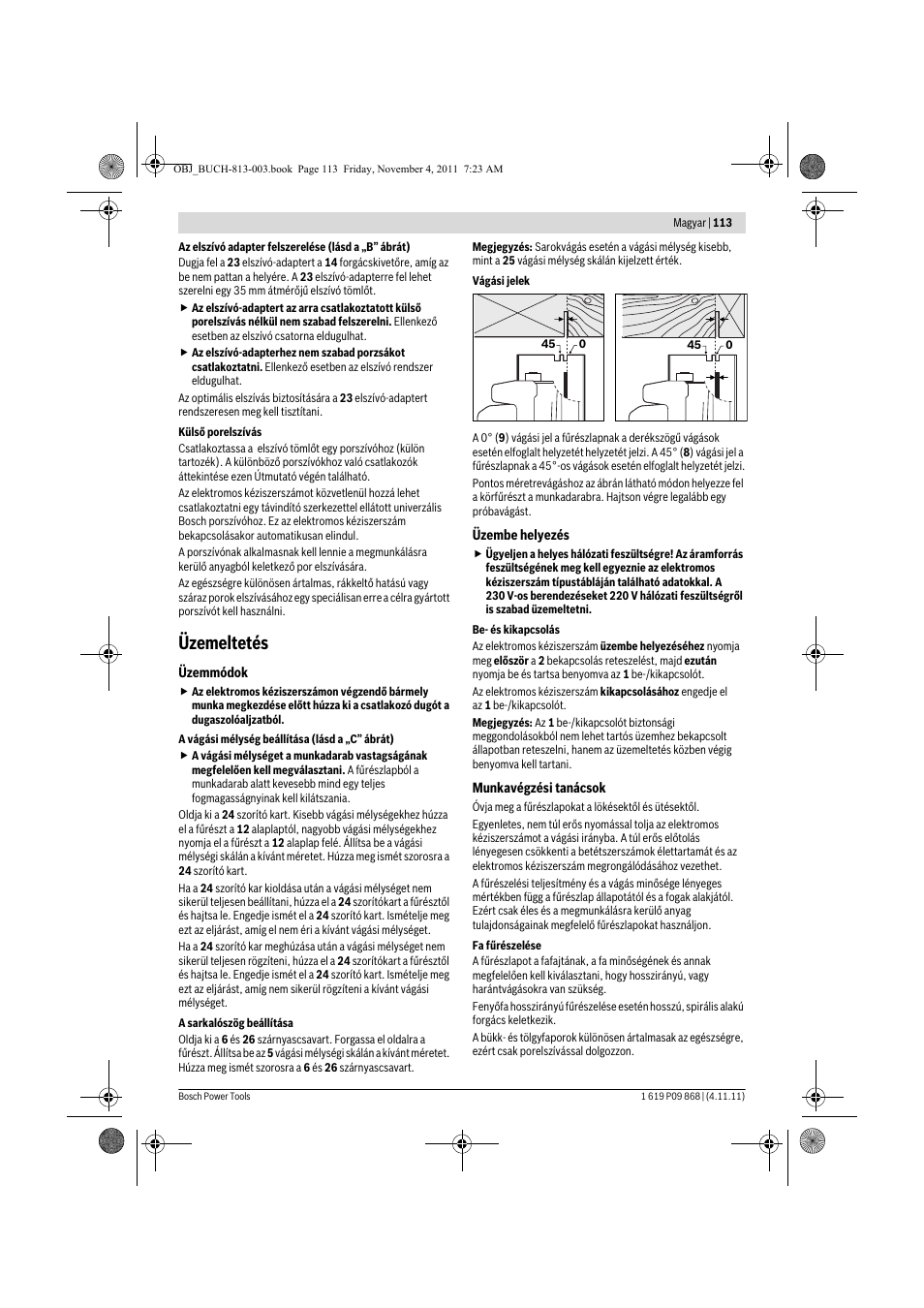 Üzemeltetés | Bosch GKS 190 Professional User Manual | Page 113 / 193