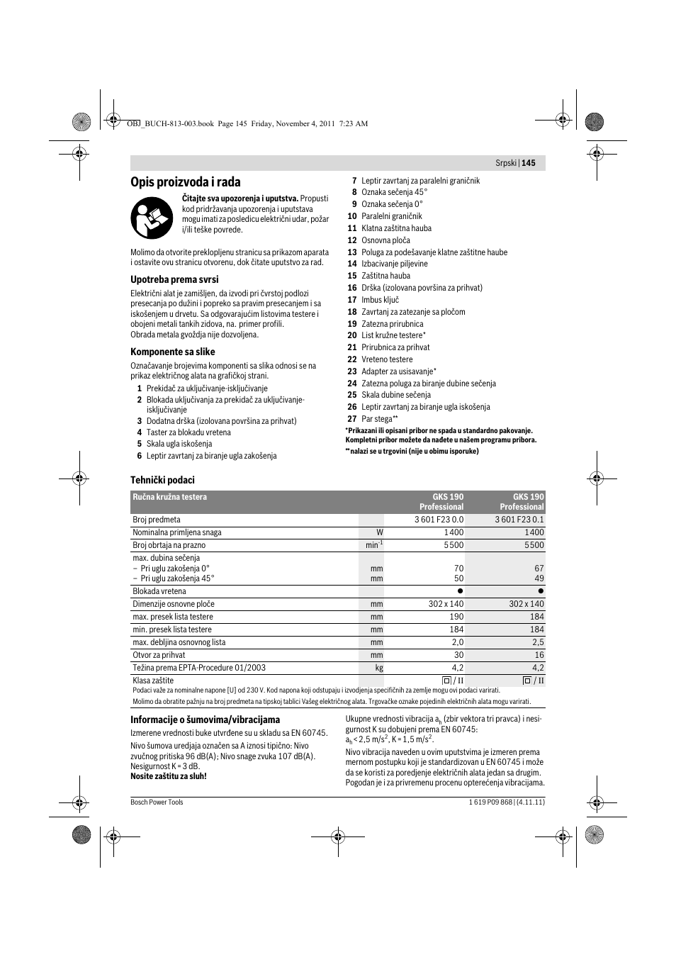 Opis proizvoda i rada | Bosch GKS 190 Professional User Manual | Page 145 / 193