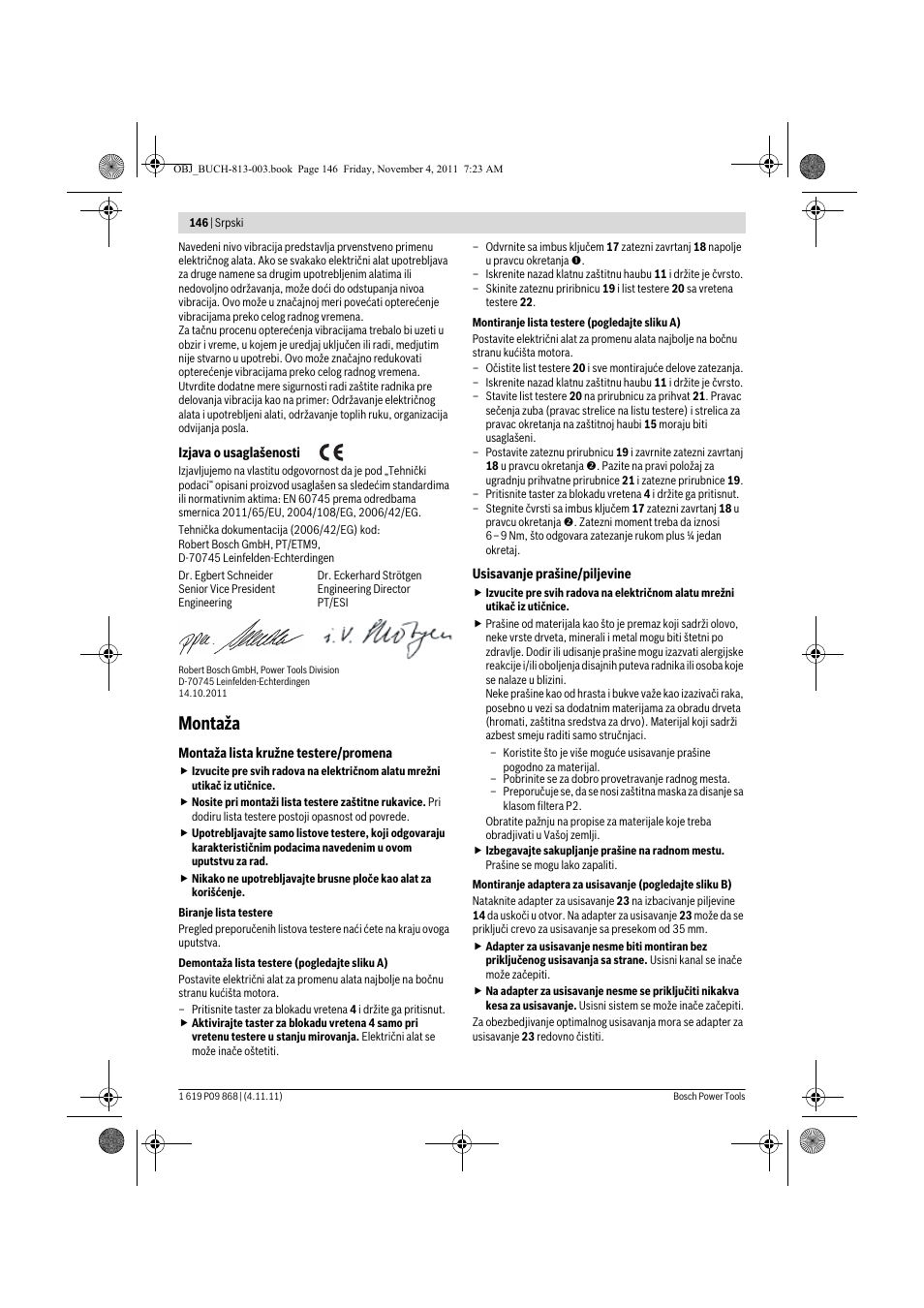 Montaža | Bosch GKS 190 Professional User Manual | Page 146 / 193