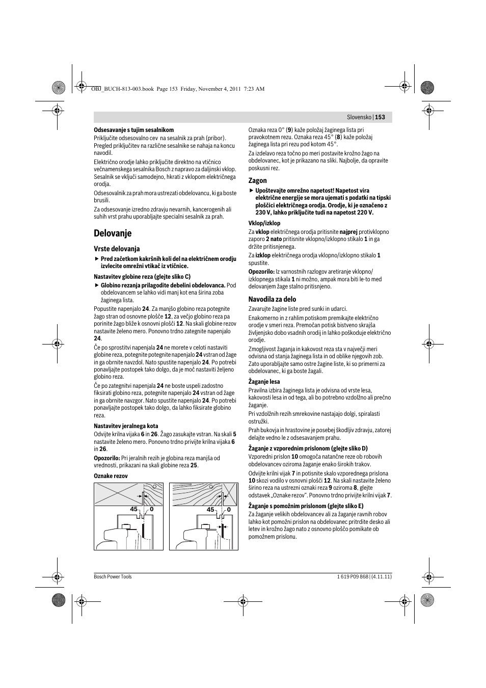 Delovanje | Bosch GKS 190 Professional User Manual | Page 153 / 193