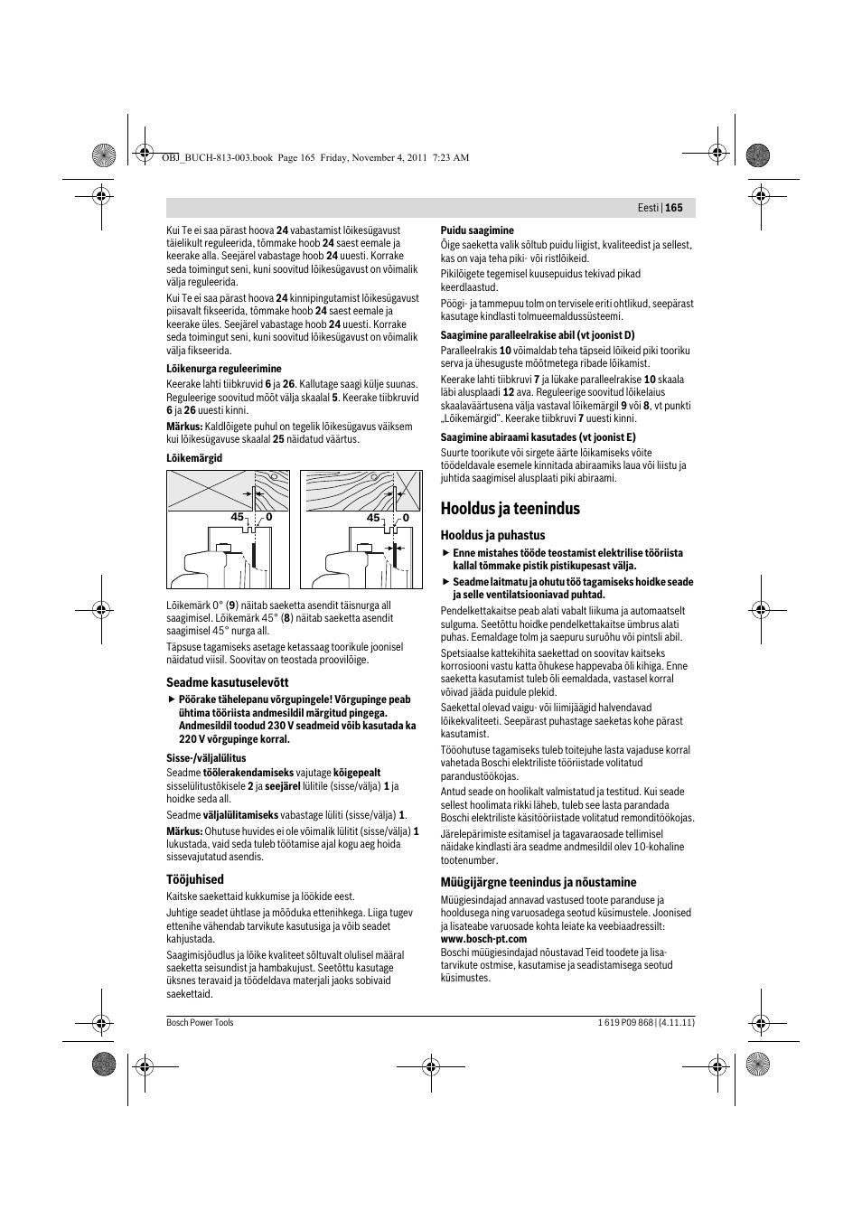 Hooldus ja teenindus | Bosch GKS 190 Professional User Manual | Page 165 / 193