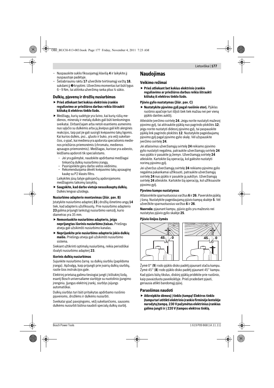 Naudojimas | Bosch GKS 190 Professional User Manual | Page 177 / 193