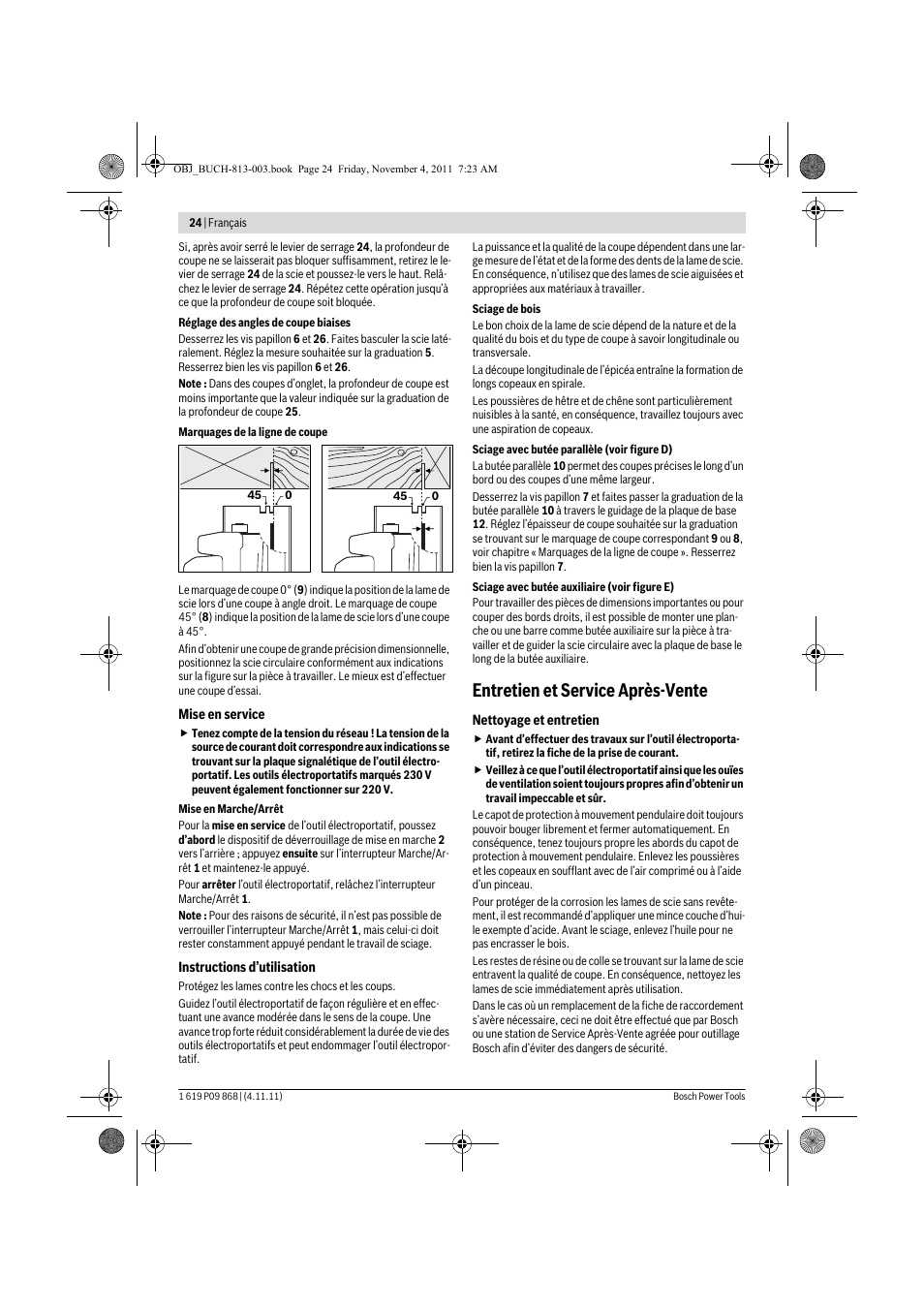 Entretien et service après-vente | Bosch GKS 190 Professional User Manual | Page 24 / 193