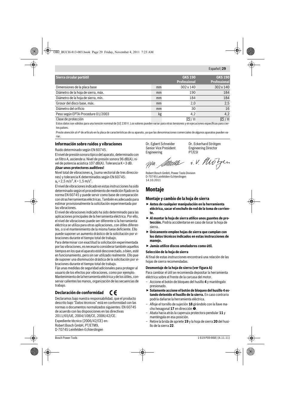 Montaje | Bosch GKS 190 Professional User Manual | Page 29 / 193