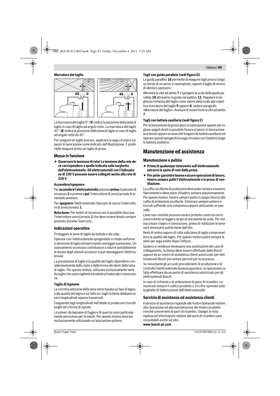 Manutenzione ed assistenza | Bosch GKS 190 Professional User Manual | Page 45 / 193