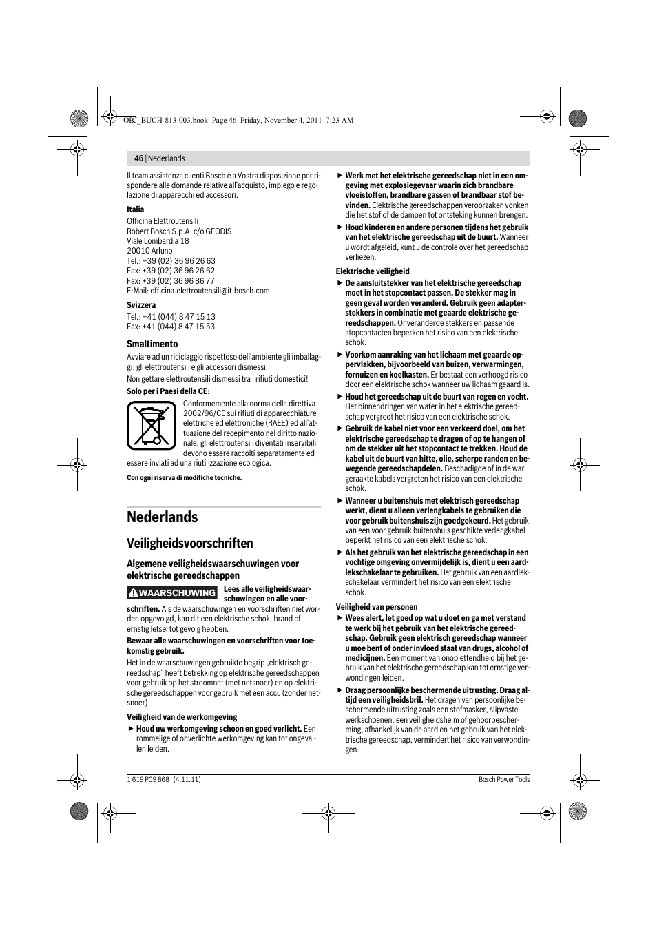 Nederlands, Veiligheidsvoorschriften | Bosch GKS 190 Professional User Manual | Page 46 / 193