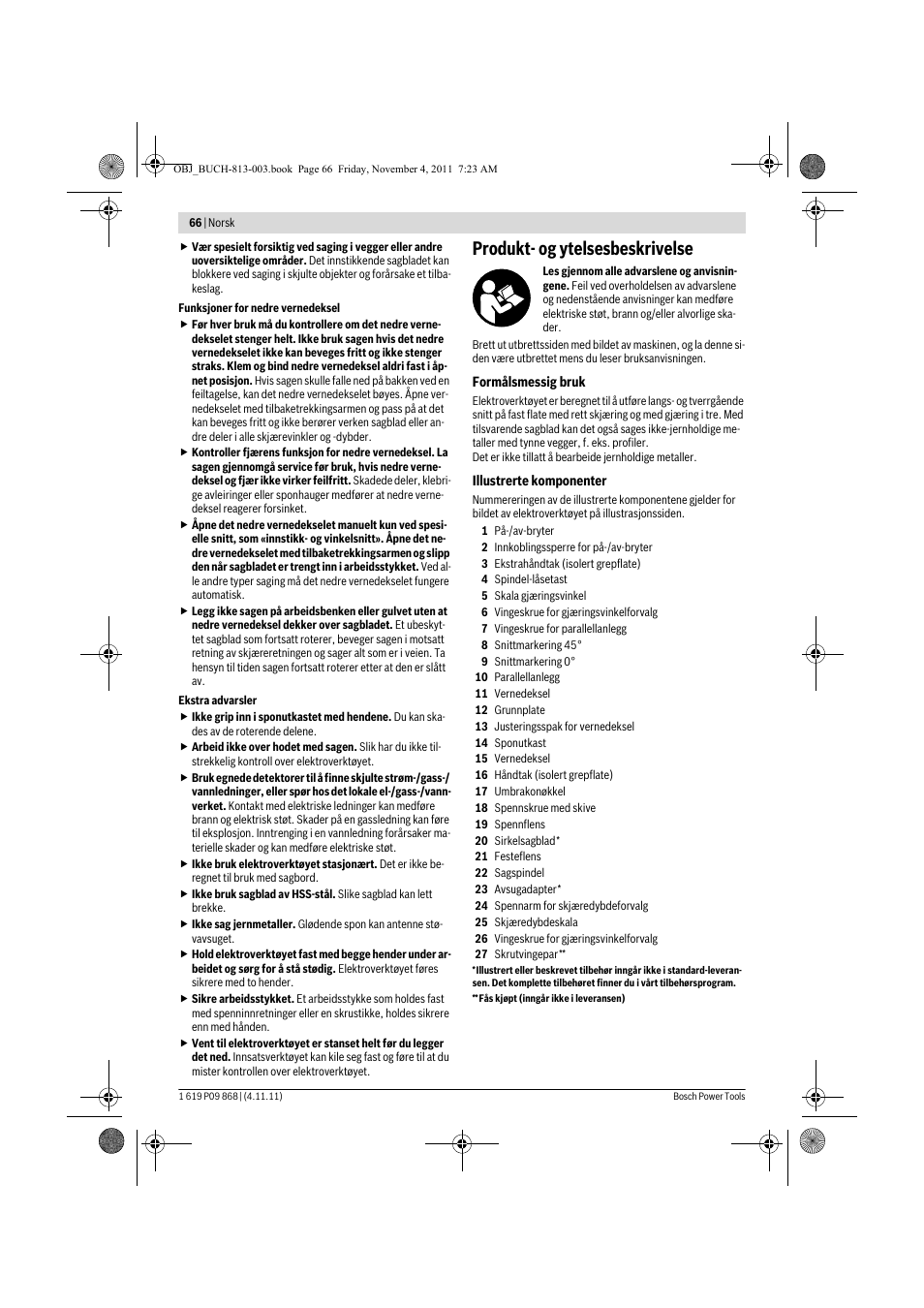 Produkt- og ytelsesbeskrivelse | Bosch GKS 190 Professional User Manual | Page 66 / 193