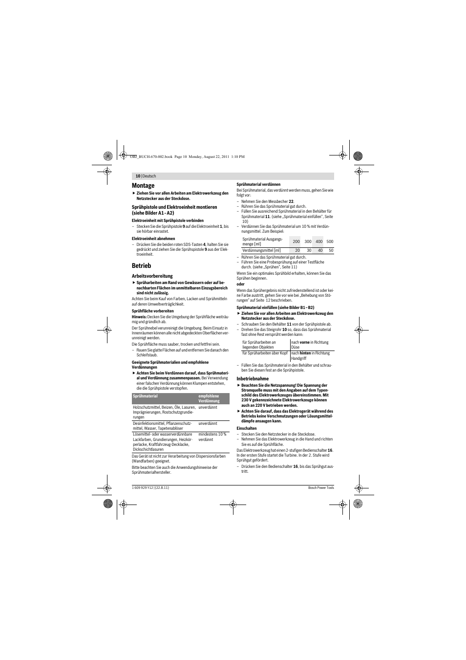 Montage, Betrieb | Bosch PFS 55 User Manual | Page 10 / 191