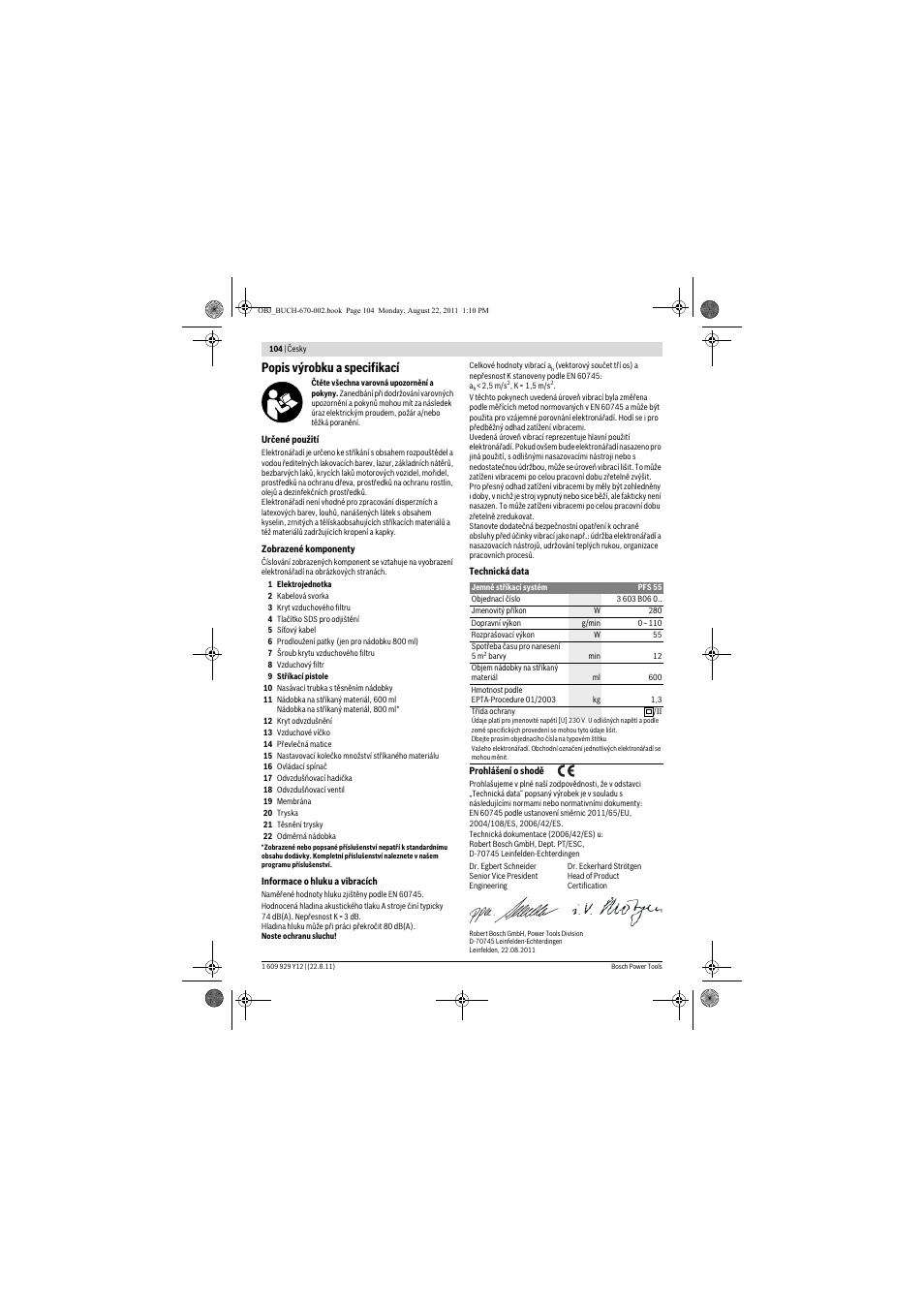 Popis výrobku a specifikací | Bosch PFS 55 User Manual | Page 104 / 191