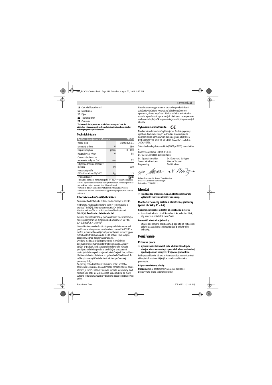 Montáž, Používanie | Bosch PFS 55 User Manual | Page 111 / 191