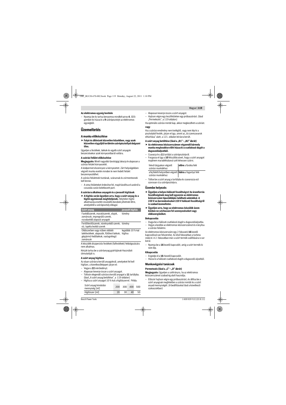 Üzemeltetés | Bosch PFS 55 User Manual | Page 119 / 191