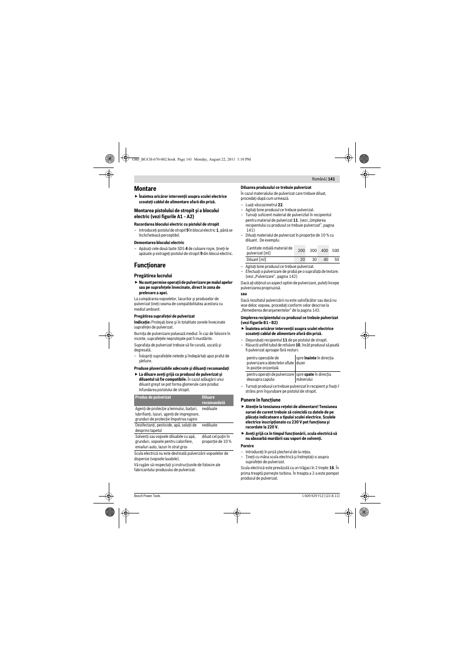 Montare, Funcţionare | Bosch PFS 55 User Manual | Page 141 / 191