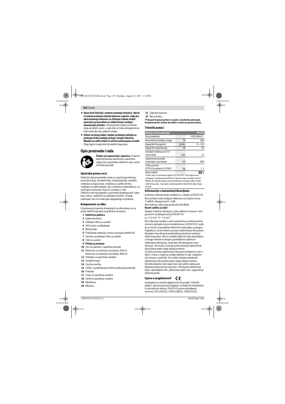 Opis proizvoda i rada | Bosch PFS 55 User Manual | Page 154 / 191