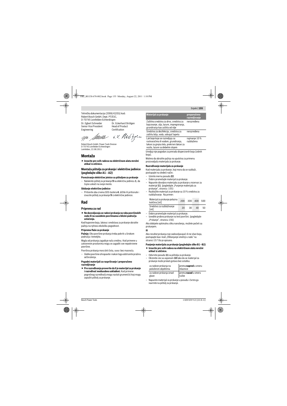 Montaža | Bosch PFS 55 User Manual | Page 155 / 191