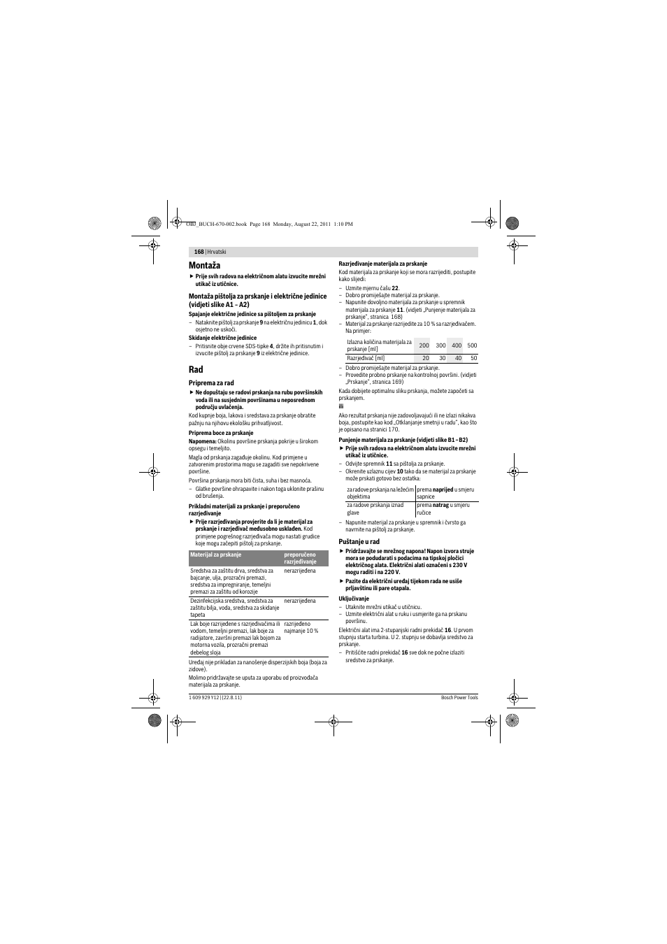 Montaža | Bosch PFS 55 User Manual | Page 168 / 191