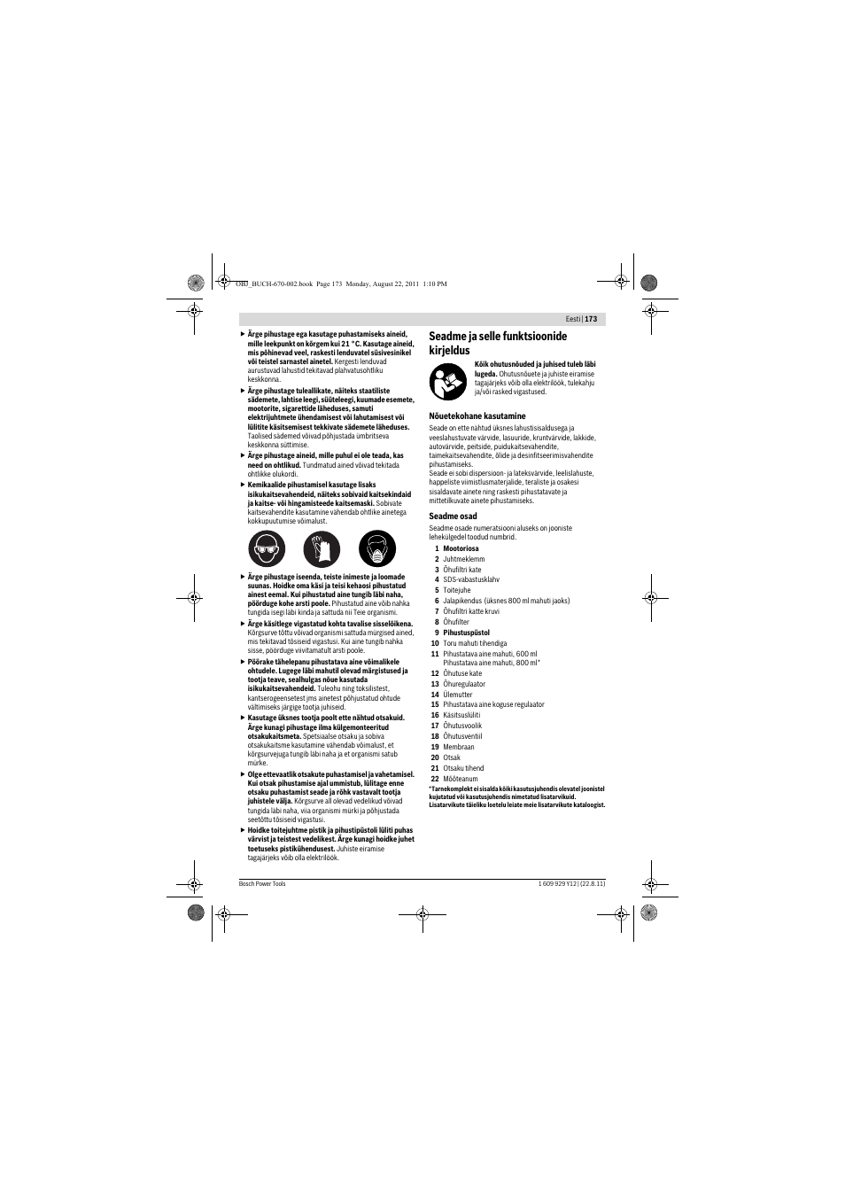 Seadme ja selle funktsioonide kirjeldus | Bosch PFS 55 User Manual | Page 173 / 191