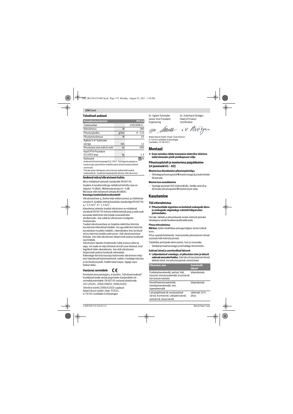 Montaaž, Kasutamine | Bosch PFS 55 User Manual | Page 174 / 191