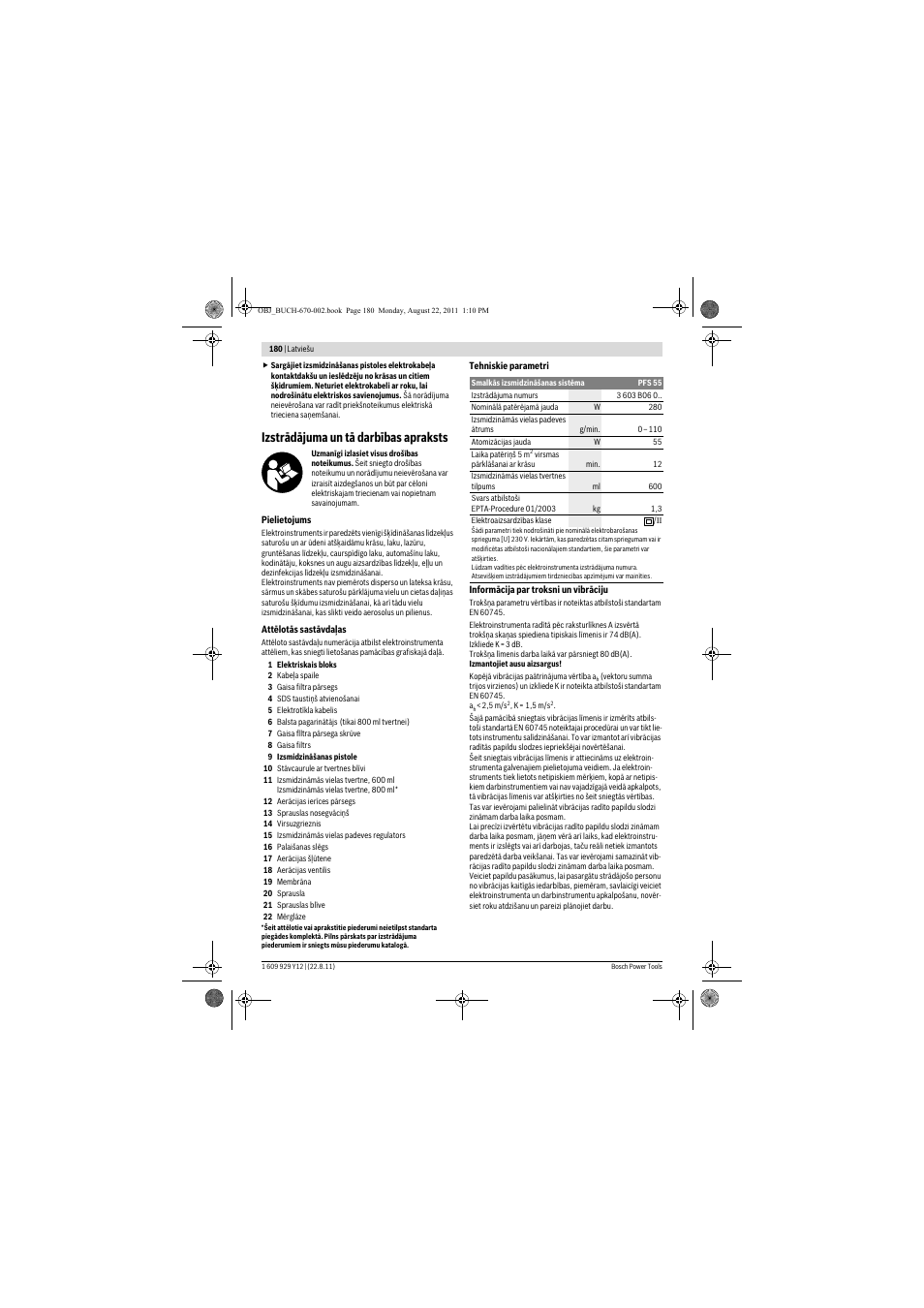 Izstrādājuma un tā darbības apraksts | Bosch PFS 55 User Manual | Page 180 / 191