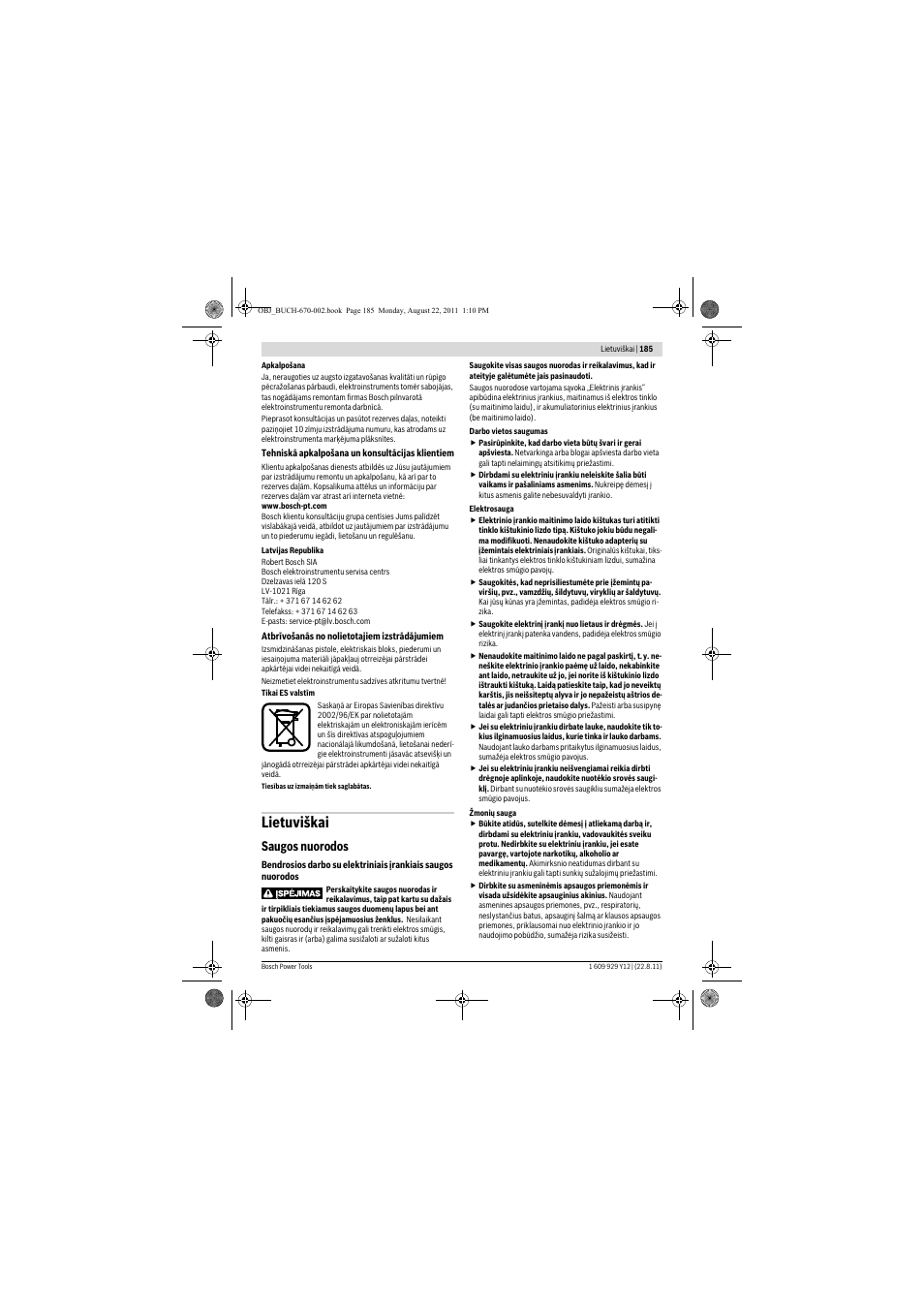 Lietuviškai, Saugos nuorodos | Bosch PFS 55 User Manual | Page 185 / 191
