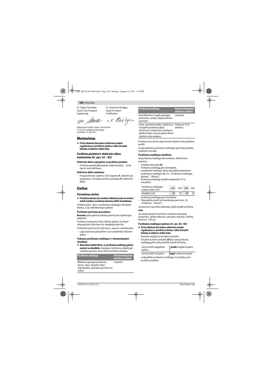 Montavimas, Darbas | Bosch PFS 55 User Manual | Page 188 / 191