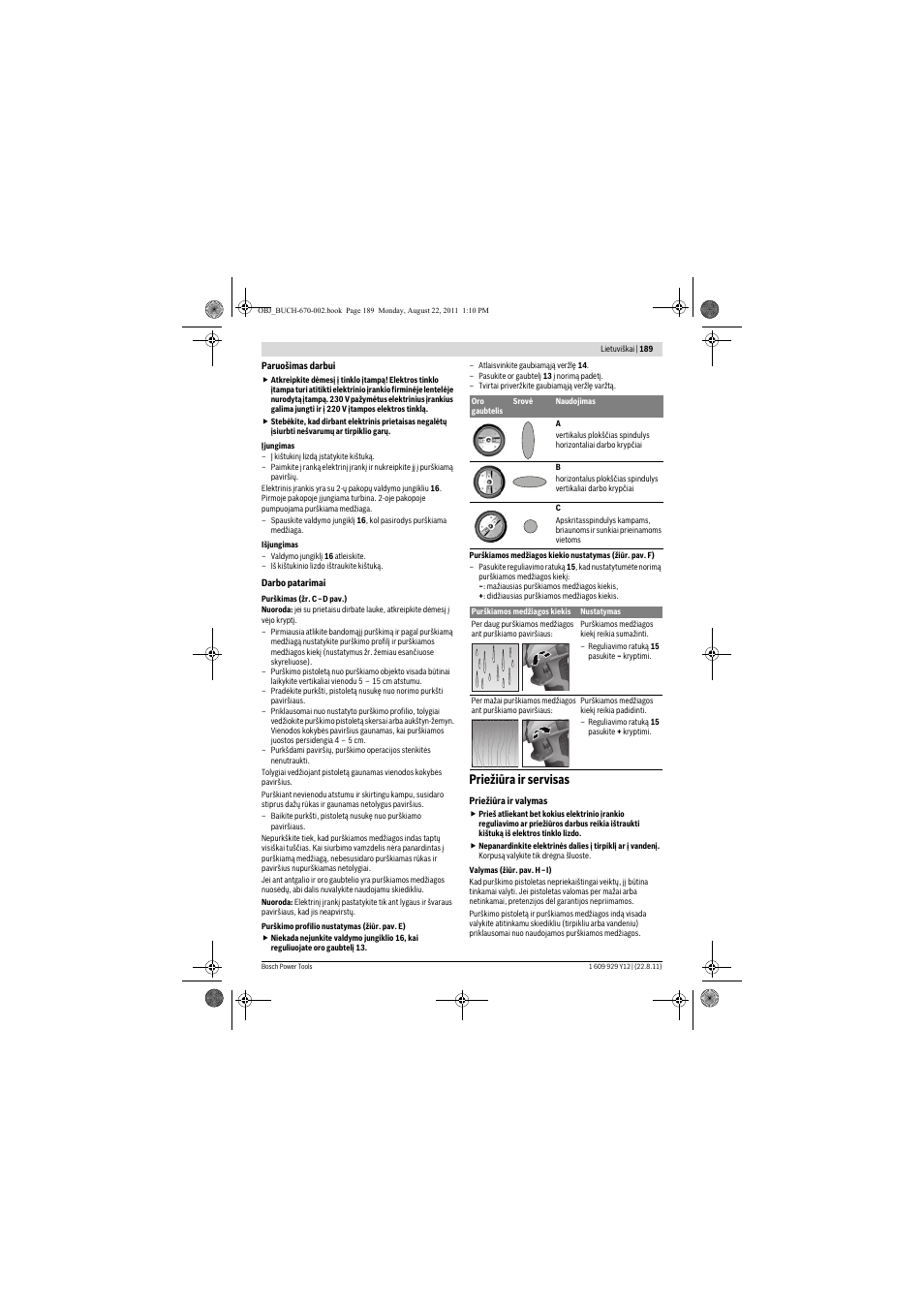 Priežiūra ir servisas | Bosch PFS 55 User Manual | Page 189 / 191