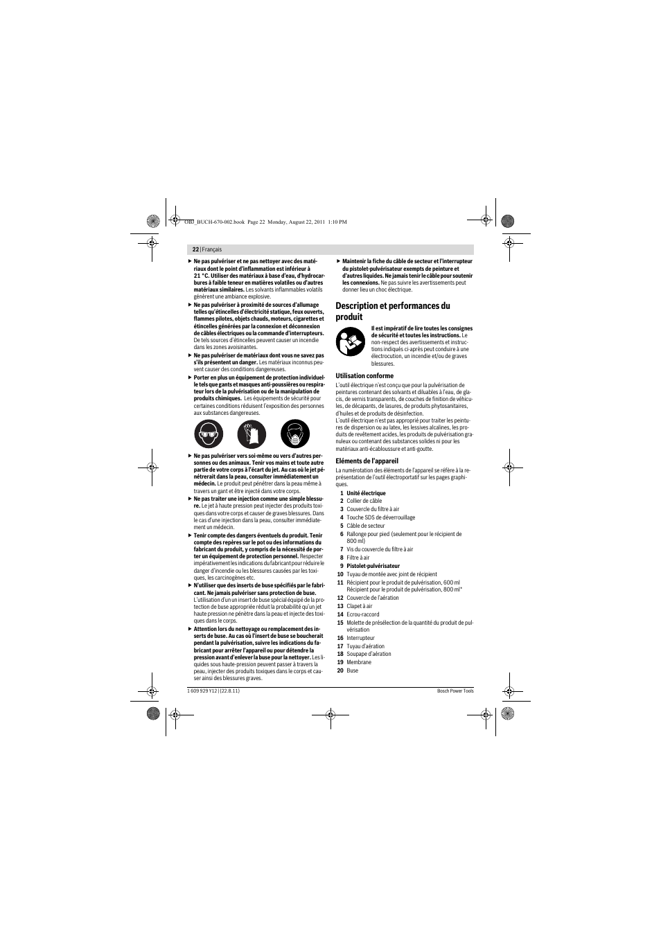 Description et performances du produit | Bosch PFS 55 User Manual | Page 22 / 191