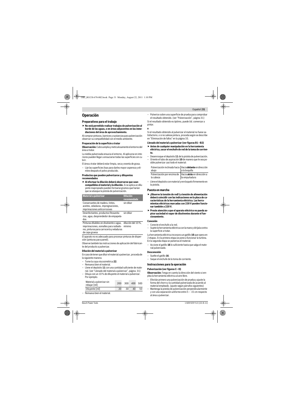 Operación | Bosch PFS 55 User Manual | Page 31 / 191