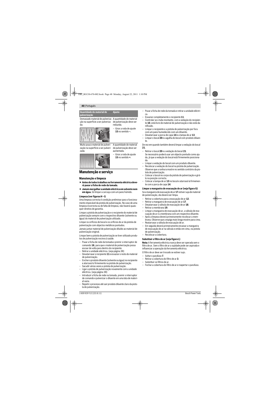 Manutenção e serviço | Bosch PFS 55 User Manual | Page 40 / 191