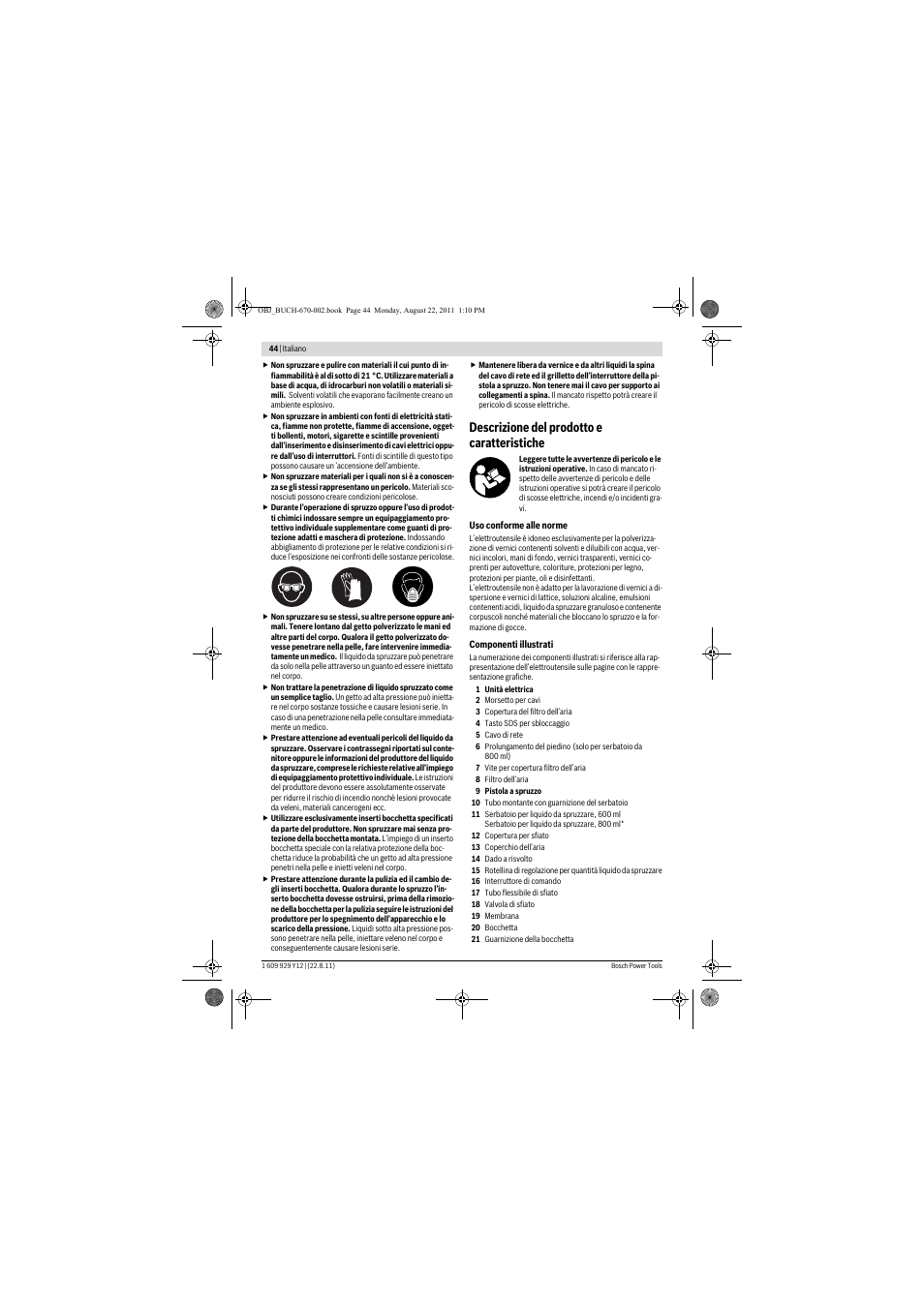 Descrizione del prodotto e caratteristiche | Bosch PFS 55 User Manual | Page 44 / 191