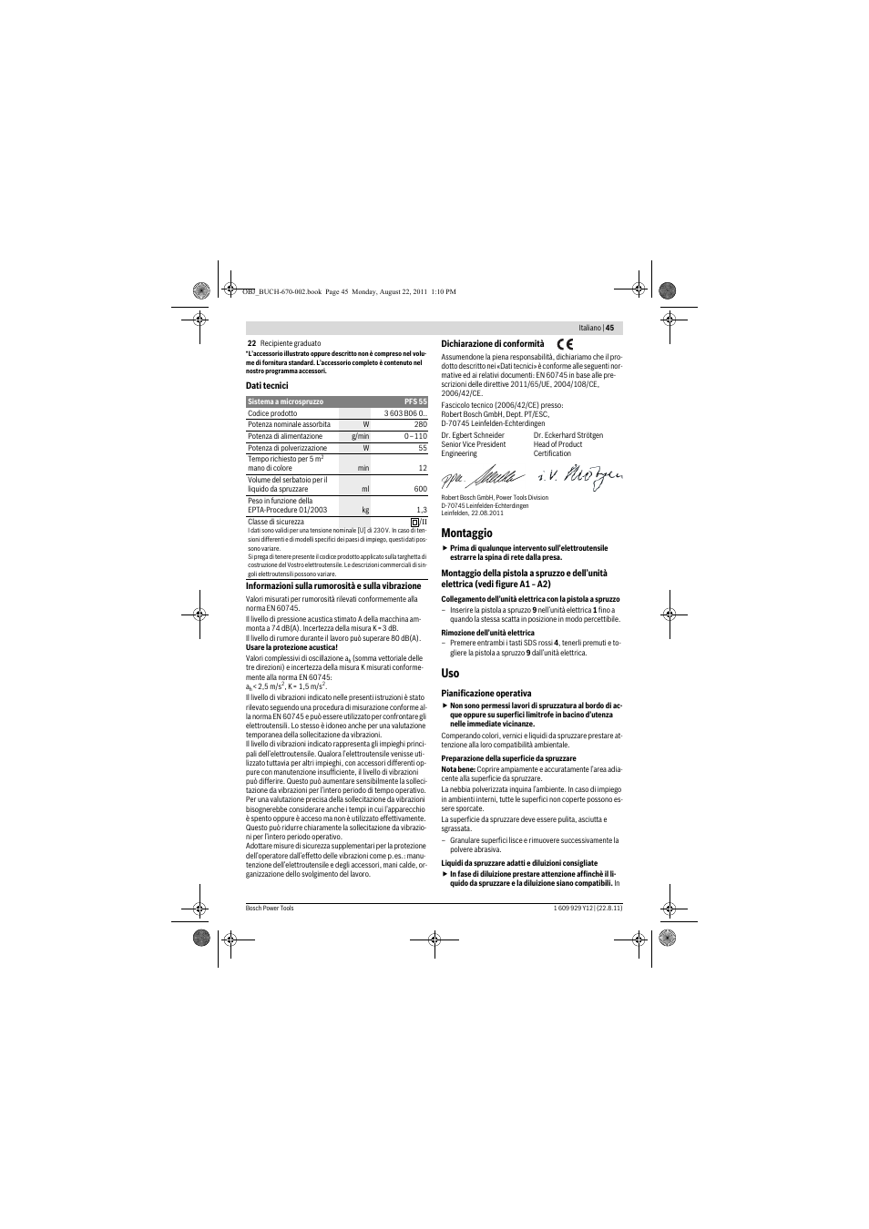 Montaggio | Bosch PFS 55 User Manual | Page 45 / 191