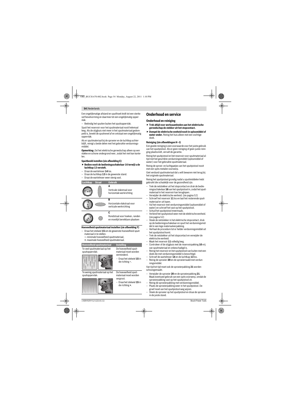 Onderhoud en service | Bosch PFS 55 User Manual | Page 54 / 191