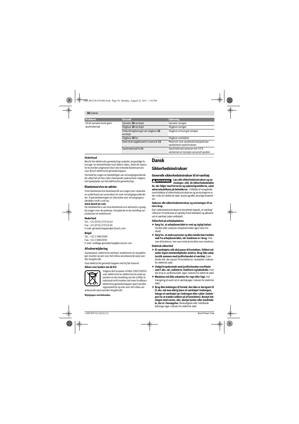 Dansk, Sikkerhedsinstrukser | Bosch PFS 55 User Manual | Page 56 / 191