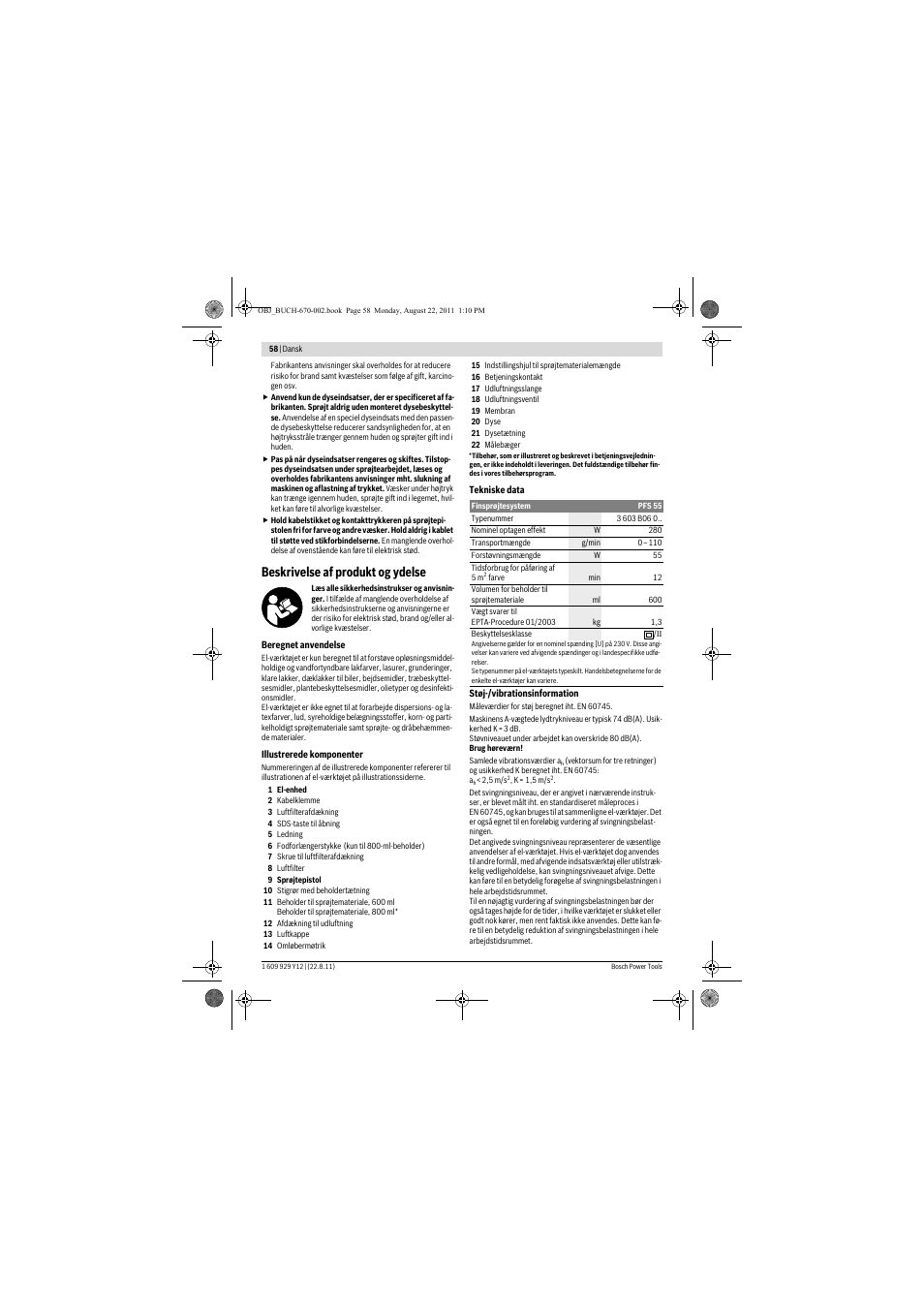 Beskrivelse af produkt og ydelse | Bosch PFS 55 User Manual | Page 58 / 191